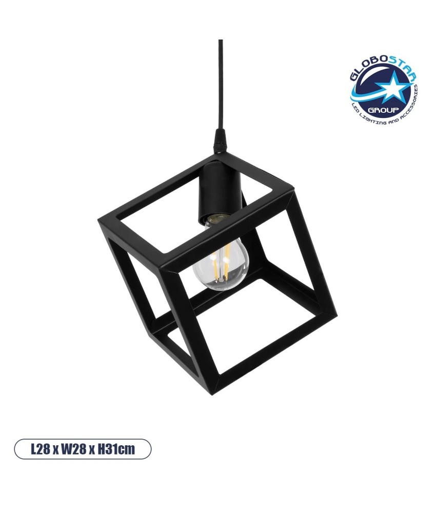 GLOBOSTAR® DISE 201-0049 Μοντέρνο Κρεμαστό Φωτιστικό Οροφής με Ντουί 1 x E27 AC 220-240V IP20 - Μαύρο - Μ28 x Π28 x Υ31cm